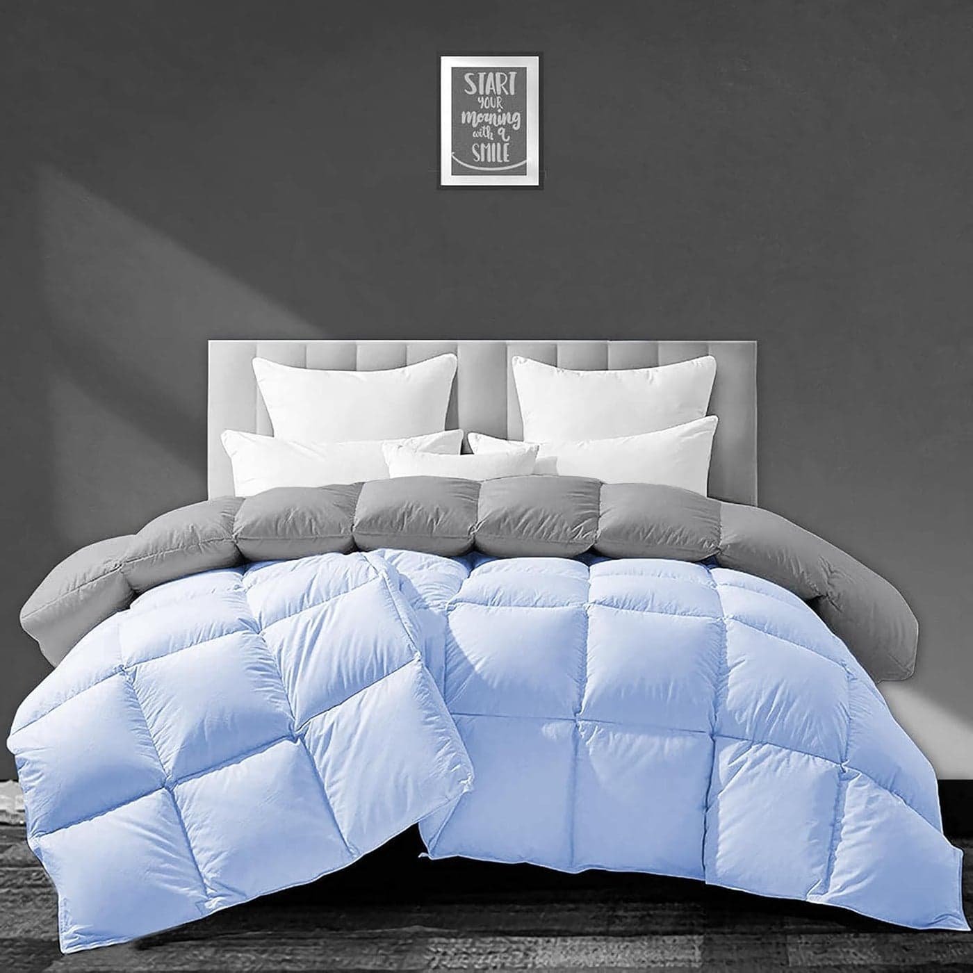 BEDDY FUSION 500 GSM Winter Comforter Double Bed Size 90X100 Premium Collection Heavy Winter Comforter 500 GSM Microfiber Fill DuvetBlanket Double Bed Sky BlueSilver Grey Color