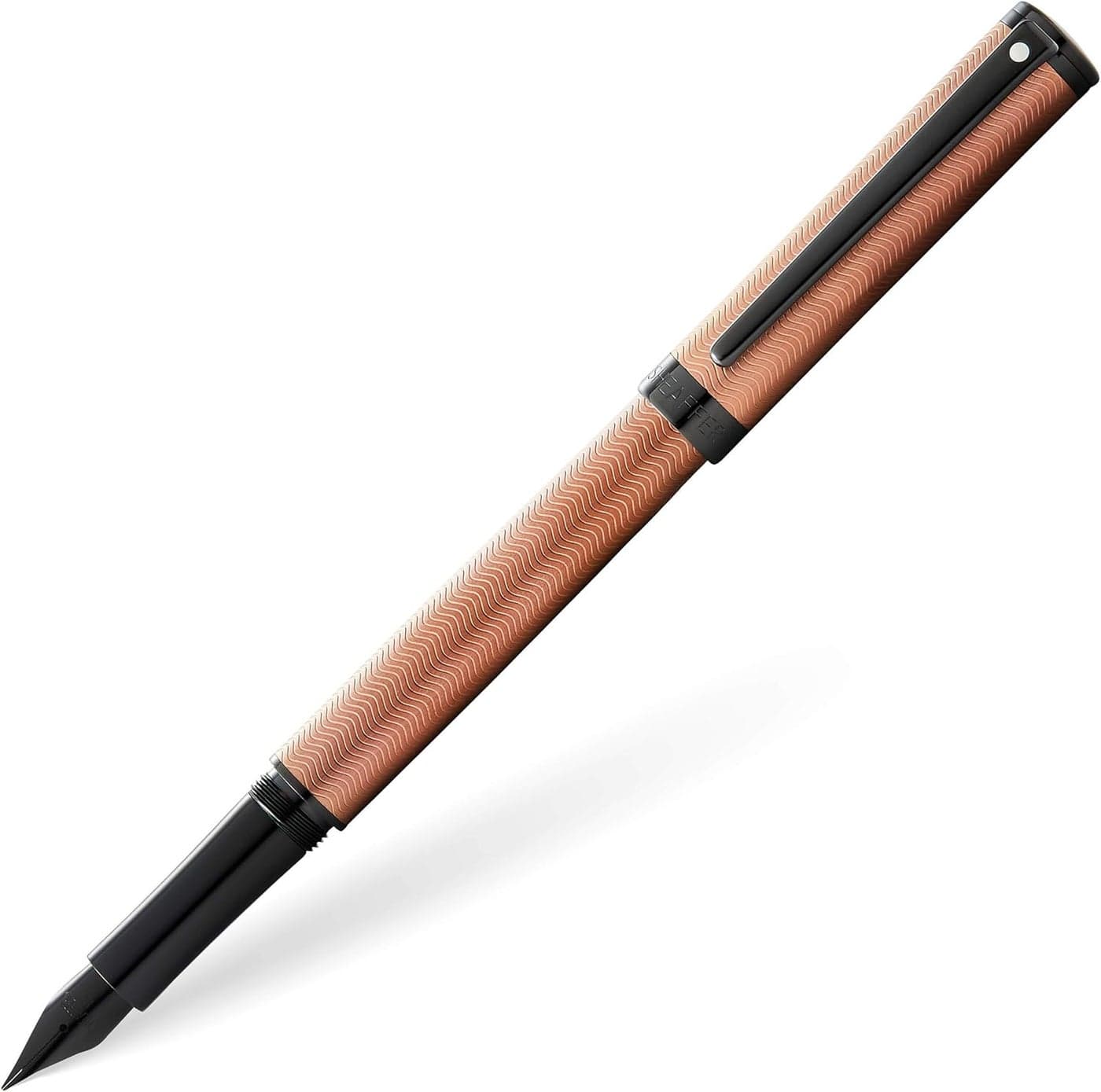 Sheaffer Intensity Engraved Bronze PVD wPolished Black Appointments and Medium Nib Fountain Pen