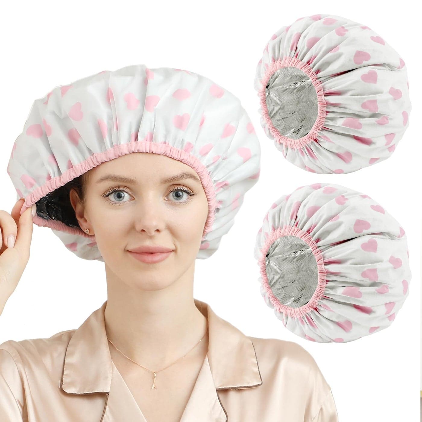 YIZIJIZI 2 Pieces Heat Cap For Deep Conditioning Conditioning Cap Made Of Aluminum Foil For Home And Salon Use Hair Dyeing And Hot Oil Treatment Tools White pink