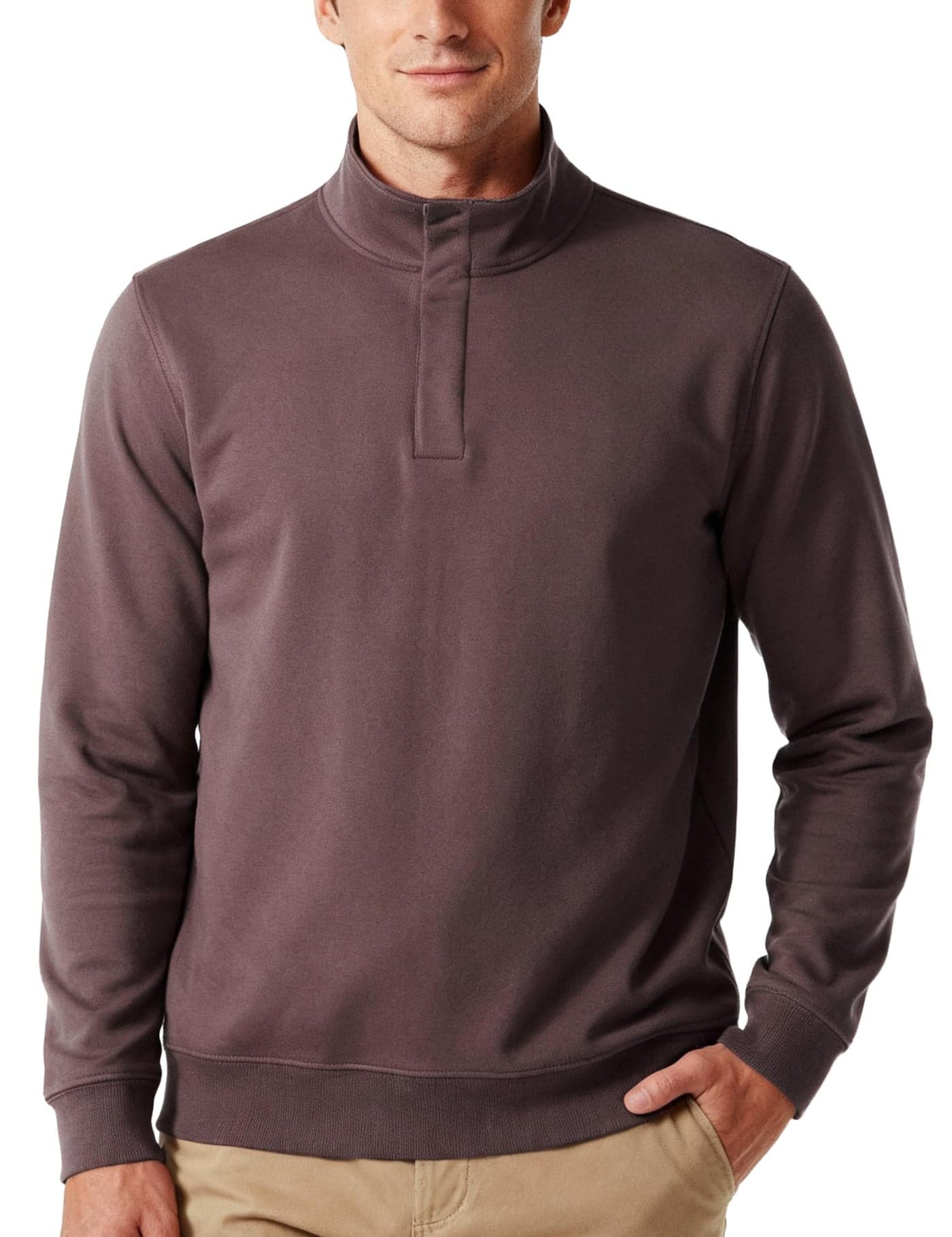 DAMENSCH Premium Microfiber Blend High Neck Sweatshirt for Man, Fleece Lined Pullover Sweater for Men, No-Fade Colours Half Zipper Sweatshirt for Men, Ideal for 10-15 Degrees C-Stone Brown-L