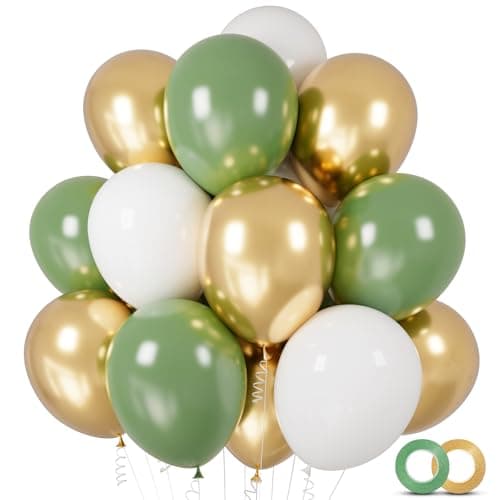 100pcs Sage Green and Gold Balloons 12 inch Latex Party Balloons with 65ft Ribbon for Boho Birthday Baby Shower Bridal Shower Wedding Summer Party Decorations