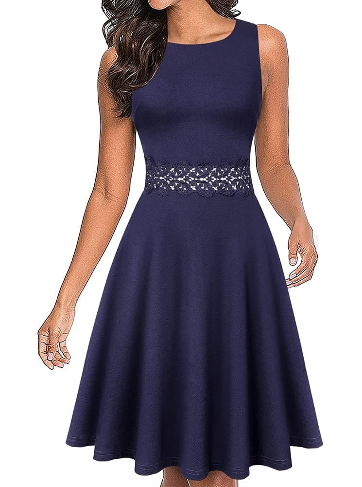 OWIN Women's Vintage Floral Lace Flared A-Line Swing Casual Party Cocktail Dresses Sleeveless
