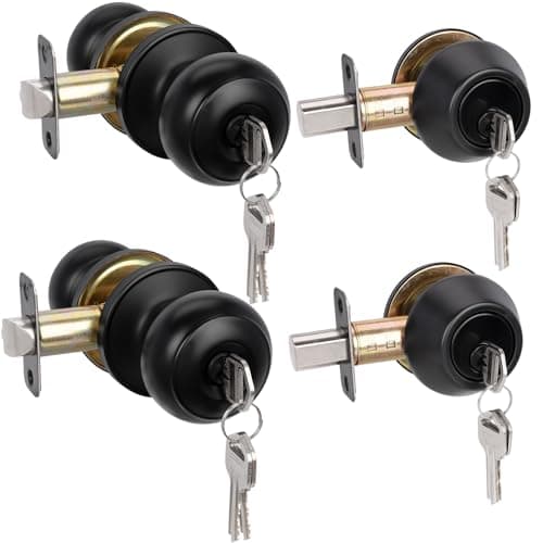 HOSOM 2 Pack Entry Door Knob and Single Cylinder Deadbolt Set, Matte Black Door Knob with Lock and Key, Keyed Alike Exterior Door Lock Set for Entrance and Front Door