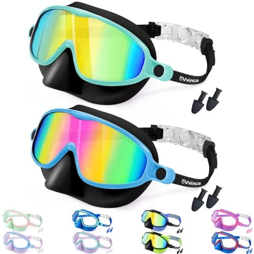 Vvinca Swim Goggles with Nose Cover, Kids Toddlers Swimming Goggles Diving Mask Comfort Wide View No Hair-Pulling Anti-Fog UV Swim Glasses No Leaks Pool Goggles for Aged 3-14 Boys Girls Teens Gift