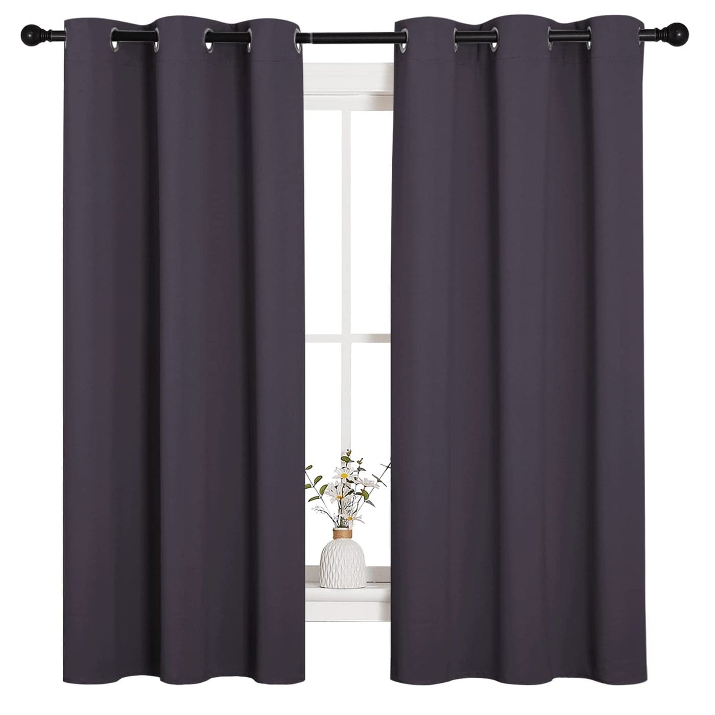 NICETOWN Small Window Blackout Curtains Home Decoration Thermal Insulated Solid Ring Top Blackout CurtainsDrapes for BedroomGreyish Purple Set of 2 42 x 63 Inch