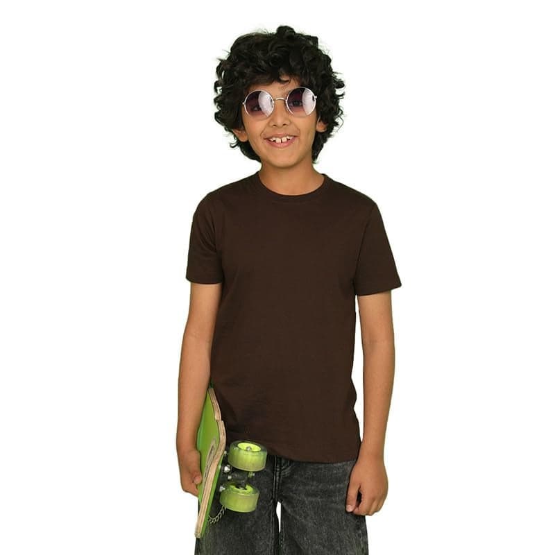 Nusyl Boys Solid Short Sleeves Cotton T-Shirt | Round Neck | Half Sleeve | Plain-Regular Fit | Group 3 Brown