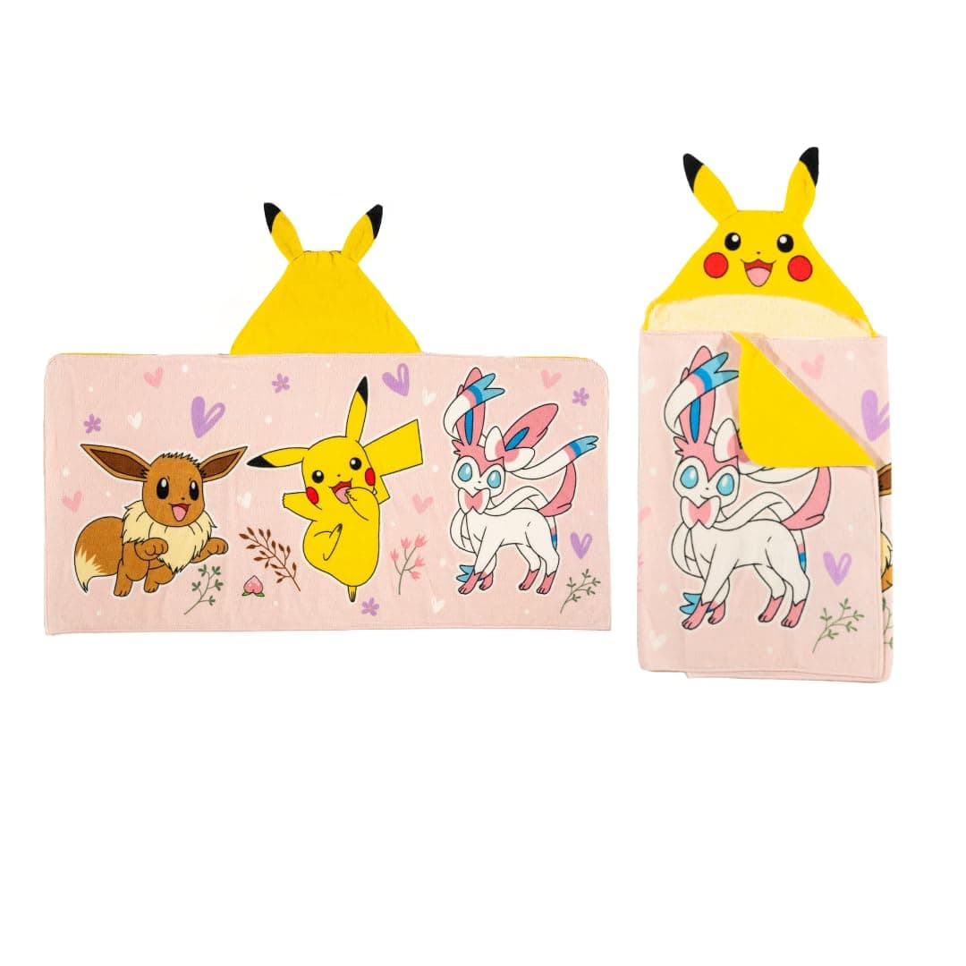 Pokemon Girl Anime Kids Super Soft BathPoolBeach Soft Cotton Terry Hooded Towel Wrap 24 in x 50 in Officially Licensed Product By Franco