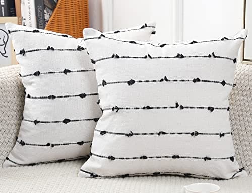 NUYECY Set of 2 Boho Throw Pillow Covers 24x24,Black Off White Neutral Couch Pillow Case with Tassel Fringe Decorative,Modern Accent Farmhouse Cushion Covers for Sofa Couch Bed Living Room
