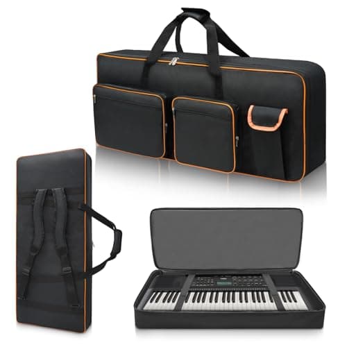 LIWSHWZ 61 Key Keyboard Case,10mm Pearl Cotton Full Padded Electric Piano Keyboard Gig Bag with Handles,Adjustable Shoulder Straps,40.5"X16.5"X5.1"Waterproof Piano Keyboard Bag with 5 Accessory Pocket
