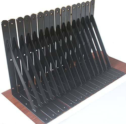 16 Pack L12 x H 8" Black Heavy Duty Shelf Brackets with Screws Metal Shelf Brackets Shelf Support Angle Brackets for Shelves L Brackets Heavy Duty Floating Shelf