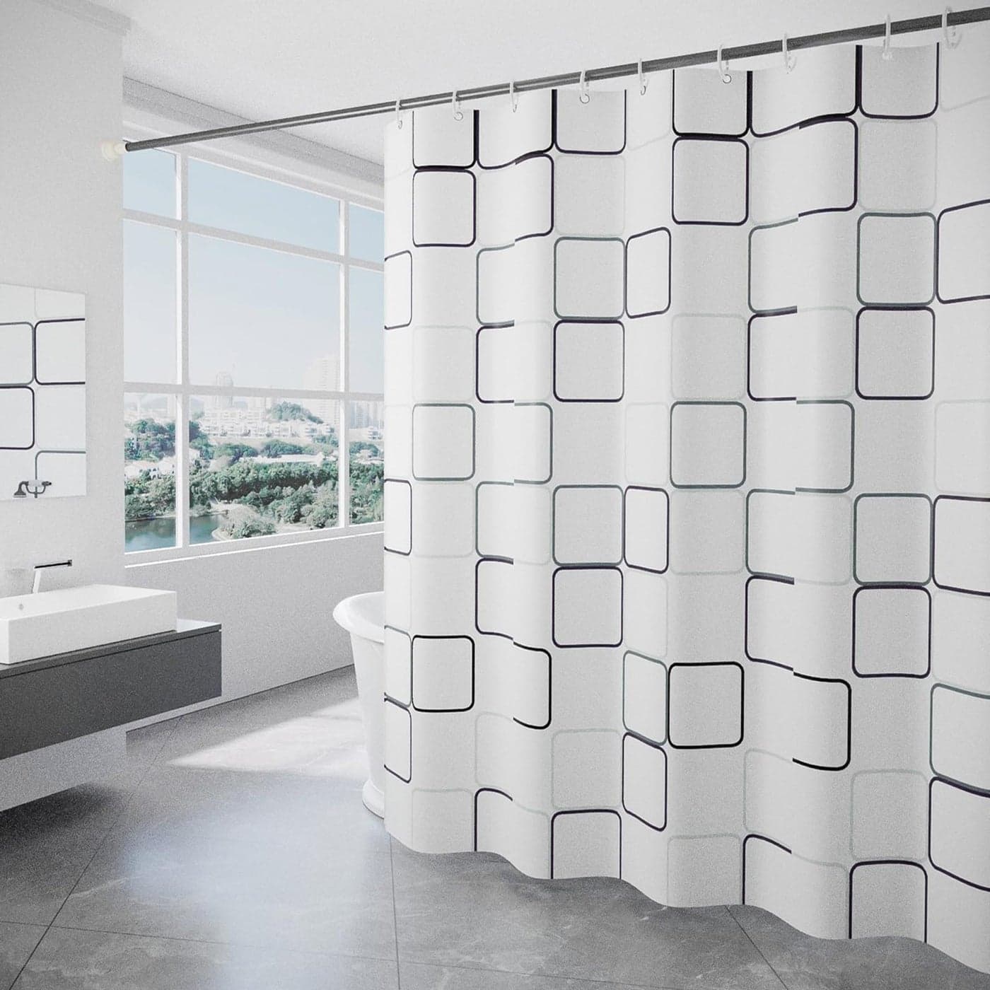 DEARARTBath Square White Shower Curtains Liner 72 72inch Cloth Shower Curtain Set with Hooks Quick Dry Easy Care Water Resistant Waterproof Washable