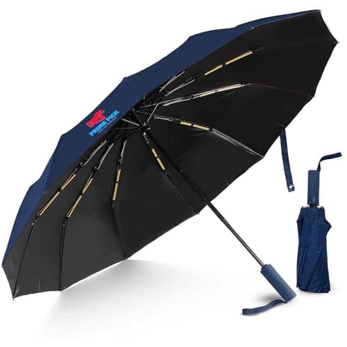 PRIME PICK Storm Guard Travel Umbrella Portable Compact Auto Open Close Windproof Strong Rain Umbrella for Men Women Car Use Waterproof Folding Umbrella Blue