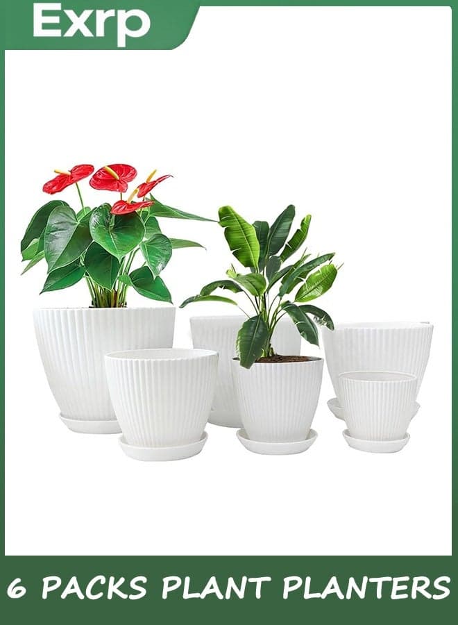 Plant Planters 6 Pack, Thick Sturdy Plastic Pots for Plants, Indoor/Outdoor 6 Sizes Flower Pots with Drainage Holes and Saucers (6 Sizes,caliber:9cm/11cm/13cm/15cm/17cm/19cm)