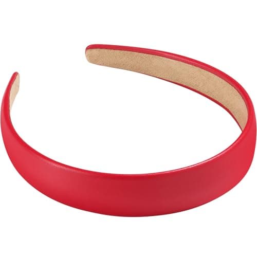 WantGor 1 Inch PU Leather Headband Wide Padded Hairband Fashion Hair Bands Cute Womens Headbands Holiday DIY Hair Accessories Red