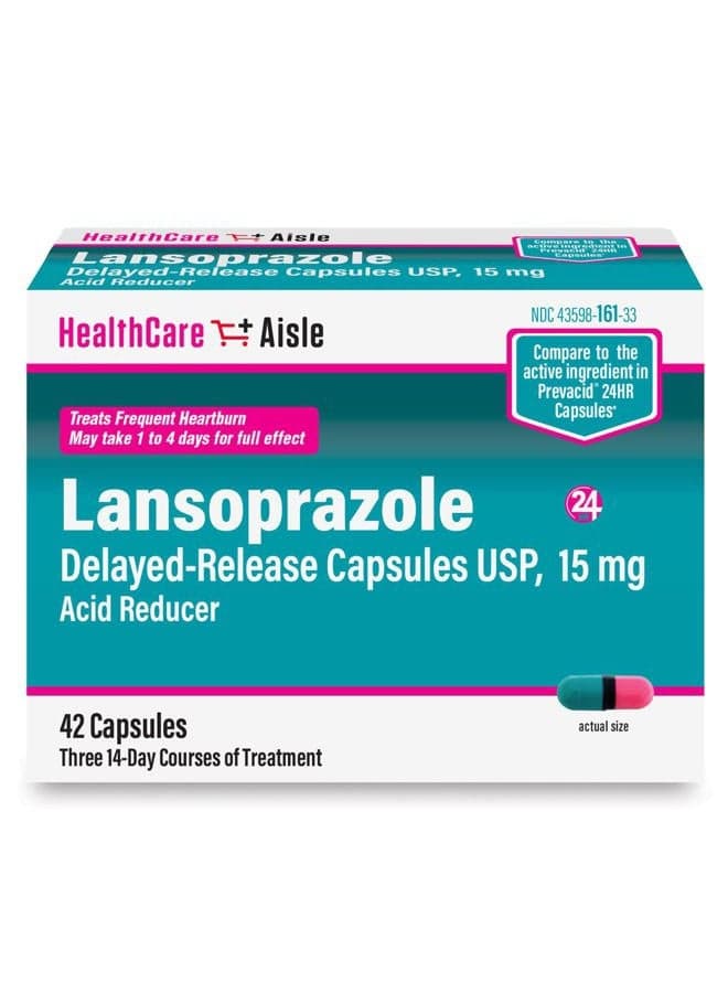 Lansoprazole 15 mg - 42 Delayed-Release Capsules - Acid Reducer, Treats Frequent Heartburn