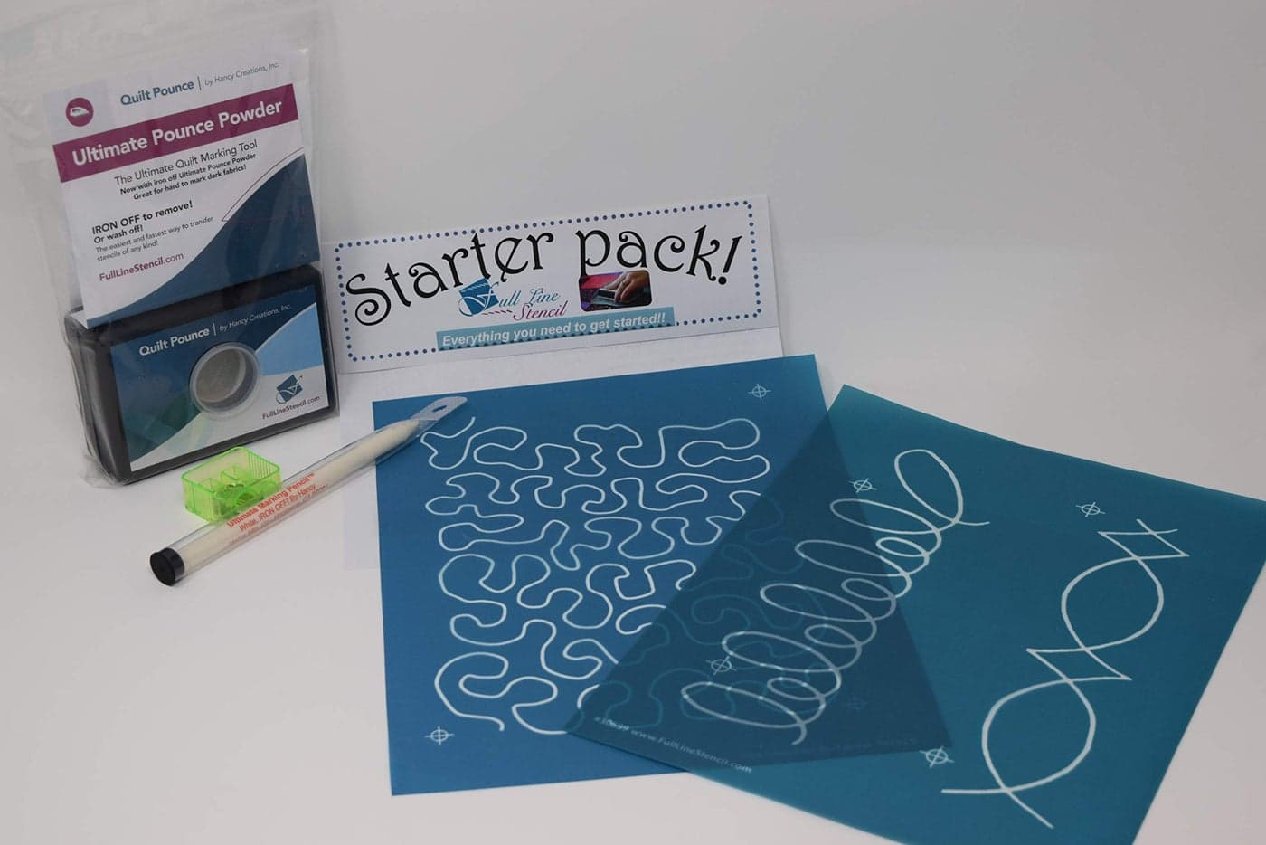 Full Line Stencil Starter PackPounce Pad White Ultimate Iron Off Chalk Ultimate Marking Pencil Sharpener Starter Stencils Loop Border with Corner OvalDiamond Border Stipple Meander 30699SPU