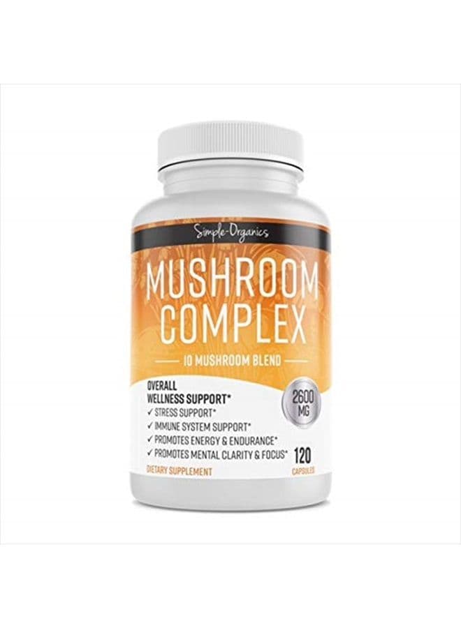 Mushroom Complex, 10 Mushroom Blend for Energy and Immune Support, with Organic Lion's Mane, Cordyceps, Reishi, Chaga, Maitake, Shiitake, Enoki, 2600mg per Serving, 120 Vegan Capsules