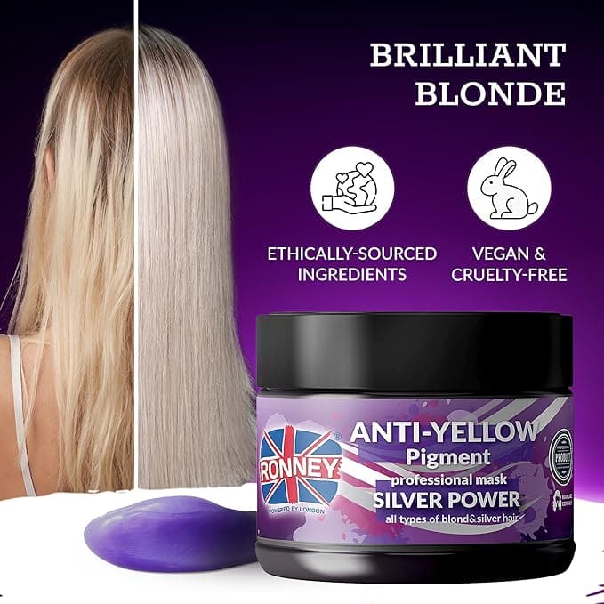 RONNEY Purple Hair Mask for Blonde Hair Supports No Yellow Shampoo 300 ml Blonde Hair Mask for Blonde Bleached Grey and Silver Hair Colour Add Shine Cool Tone Lighten and Soften