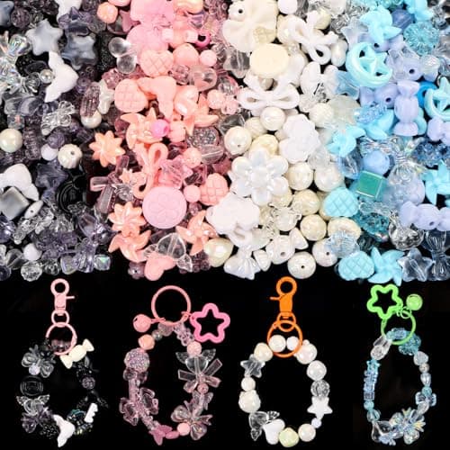 250300Pcs Assorted Acrylic Beads for Jewelry Making Flower Bow Butterfly Star Heart Loose Beads for DIY Bracelet Necklaces Black Pink White Blue