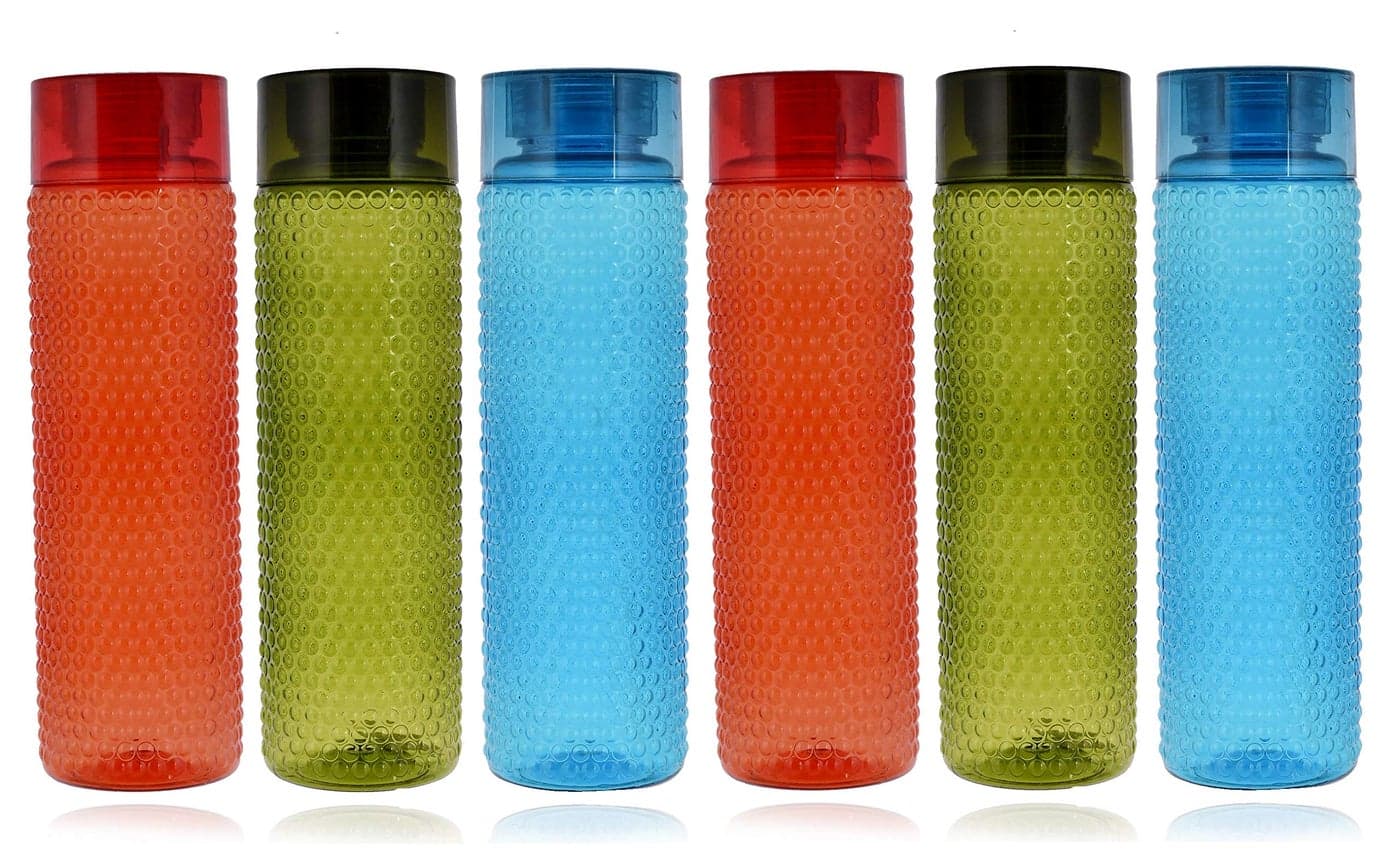 Kuber Industries Plastic 6 Pieces Bubble Pattern Water Bottle/Refrigerator Bottle,1000 ML (Multi)-KUDMART3323,Standard