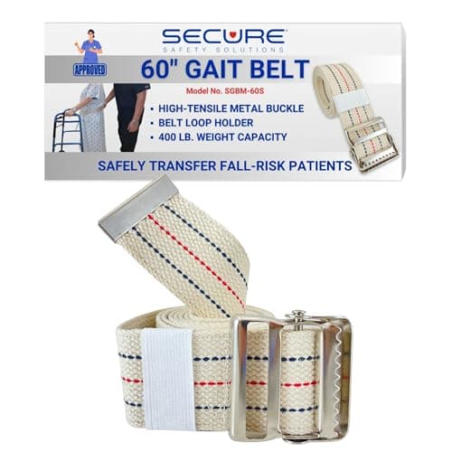 Secure Gait Belt for Seniors with Metal Buckle, 60 inch - Medical Transfer and Walking Standing Assist Aid for Elderly Patients, Caregiver, Nurses, Physical Therapy
