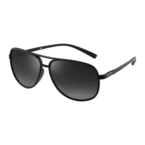 JM Retro Polarized Aviator Sunglasses for Men Women Tangle Free Oversized Plastic Sunglasses UV400 Protection (Matte Black/Polarized Grey)