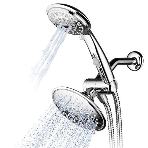 Hydroluxe 30-Setting Ultra-Luxury 6 inch Rainfall Shower Head & Handheld 3-way Combo with Water Saving Pause Switch and Stainless Steel Hose/Enjoy Separately or Together! Premium All Chrome Finish