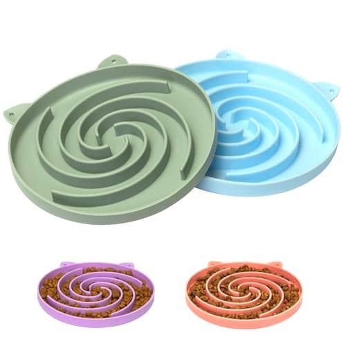 Bifeaw Slow Feeder Cat Bowl Easy to Clean Silicone Bowl Ideal for Dry and Wet Food Green and Blue