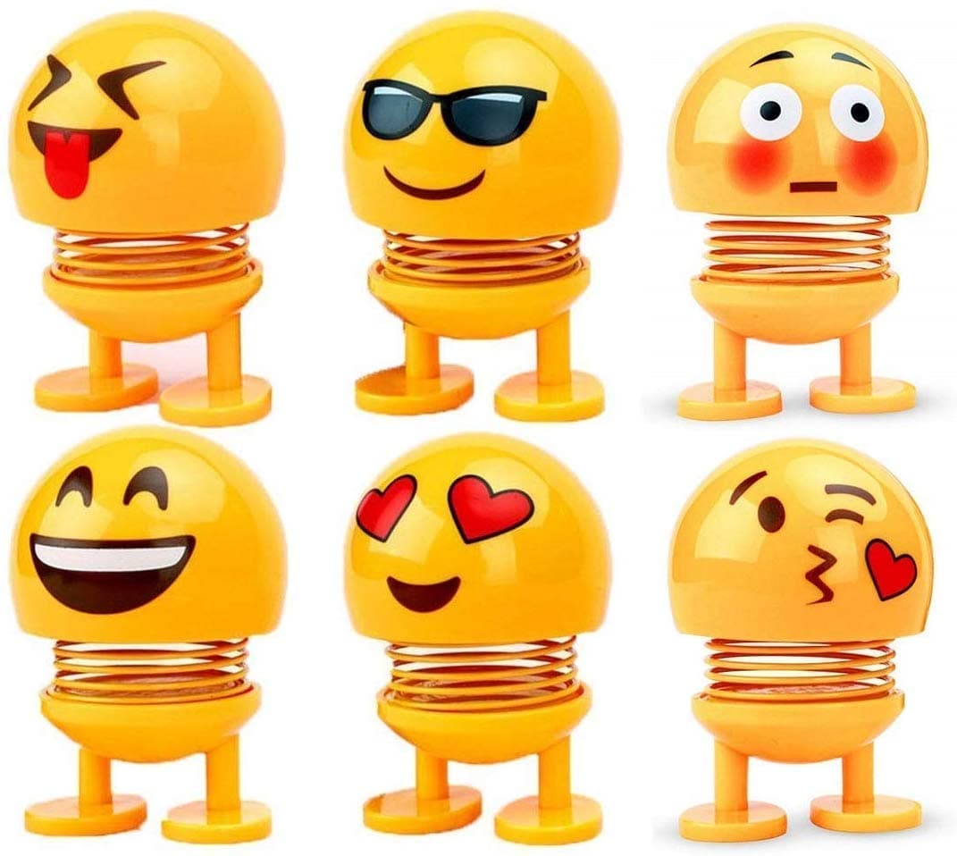 TANTRA Spring Cute Smiley Doll Car Ornament Interior Dashboard Decor Bounce (Pack of 6) (Yellow)