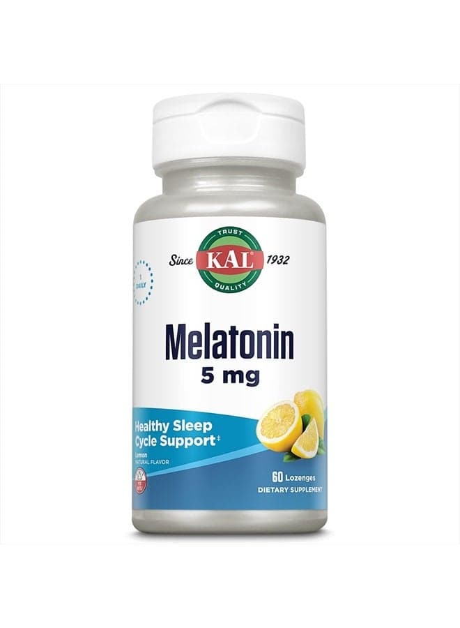 Melatonin 5mg Sleep Aid Lozenges, Melatonin Supplement Supports Sleep Quality, Calming Relaxation and a Healthy Sleep Cycle, with Added Vitamin B6, Vegetarian, Natural Lemon Flavor, 60 Lozenges