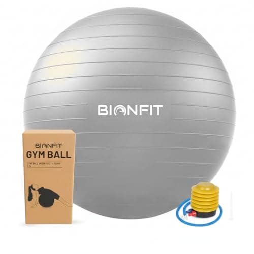 BIONFIT Premium Gym Ball for Men & Women Fitness & Exercise - Anti-Burst Stability Ball for Yoga Fitness, Pilates, Core Training & Stretching, Best Birthing Ball for Pregnancy - with Foot Pump, 85cm
