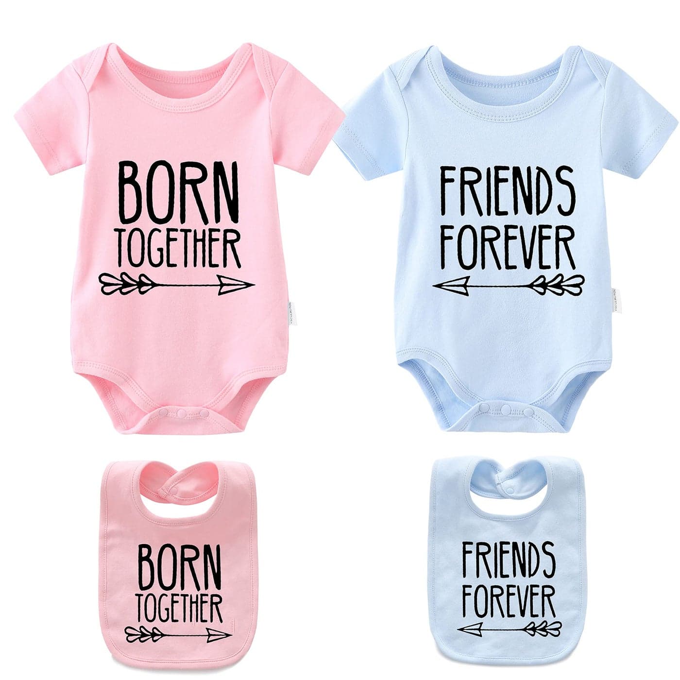 YSCULBUTOL Baby Twins Bodysuits Best Friends Forever Baby Clothes Set with Bibs Girl Outfit with hatPinkBule Best3M