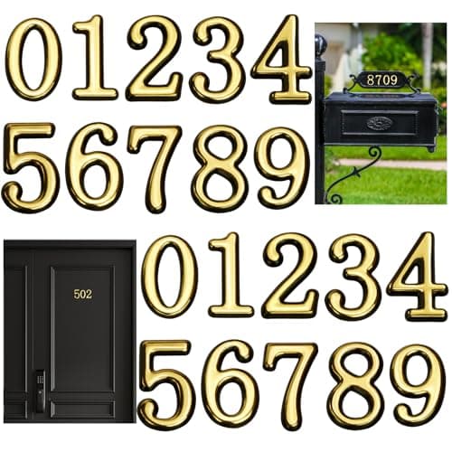 opasyo 30 Pieces Mailbox Numbers for Outside 2 inch 09 SelfAdhesive Mail Box Numbers3D Gold House Numbers for Mailbox Apartment House Trash BinsOffice Hotel Room Gold 2inch