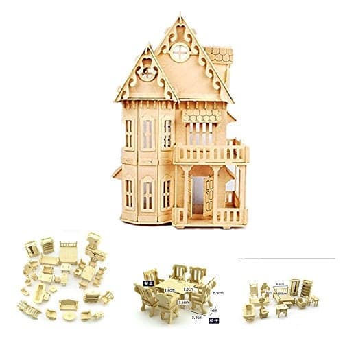 NWFashion 17 Wooden Dream Dollhouse 2 Floors with Furnitures DIY Kits for Christmas Party Dollouse Gothic Furnitures Sets