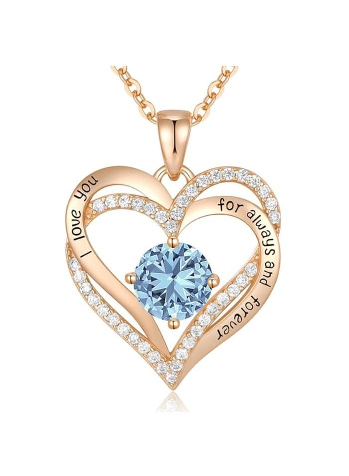 Forever Love Heart Necklaces for Women, Wedding Anniversary, Birthday Gift for Wife, S925 Silver Jewelry with Birthstone Pendant, Ideal Valentine's Gifts for Her