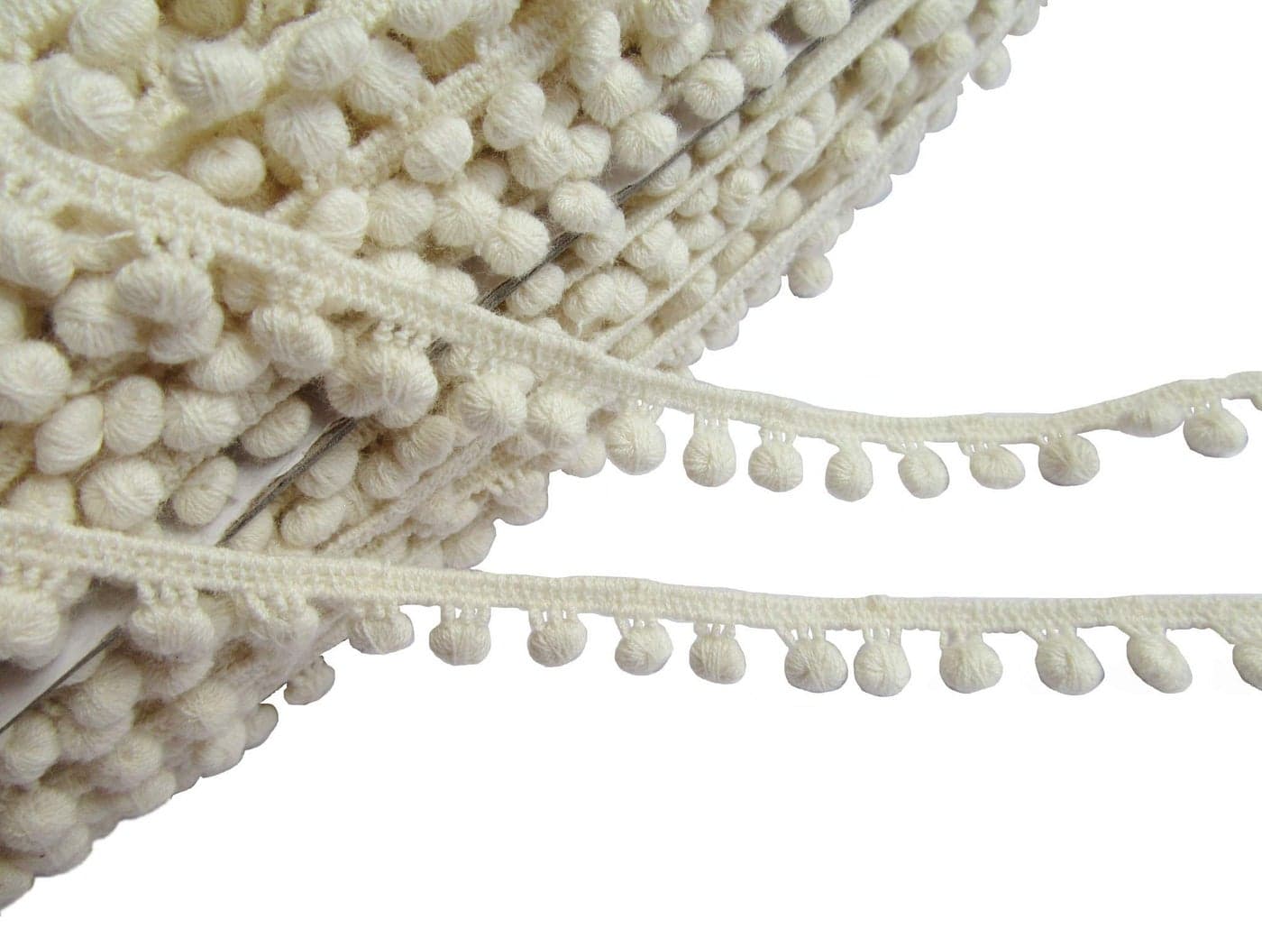 YYCRAFT 15 Yards Cotton Lace Trim 38 Crochet Pom Pom Lace Trim Unbleached Cotton Trim CreamBall Size5mm