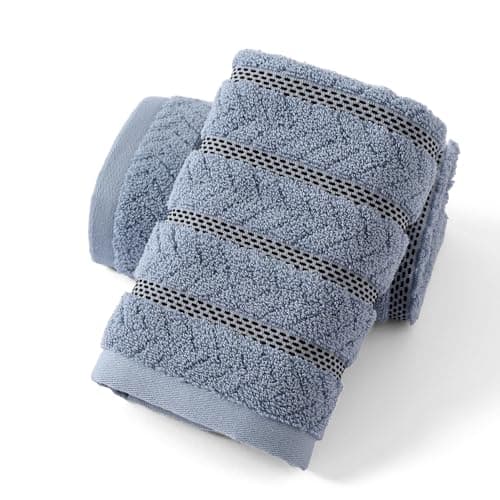 sense gnosis Blue Hand Towels Super Soft Jacquard Ribbed Striped Pattern 100% Cotton Absorbent Decorative Hand Towel for Bathroom 13 x 29 Inch, 2 Pack