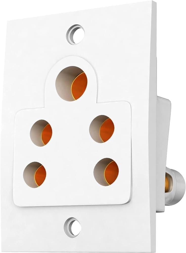 SEER 6A 5 Pin Non Modular Electrical Socket, White Colour,Polycarbonate Body, Heavy Duty,Suitable for Home & Office Use with Screws Pack 2
