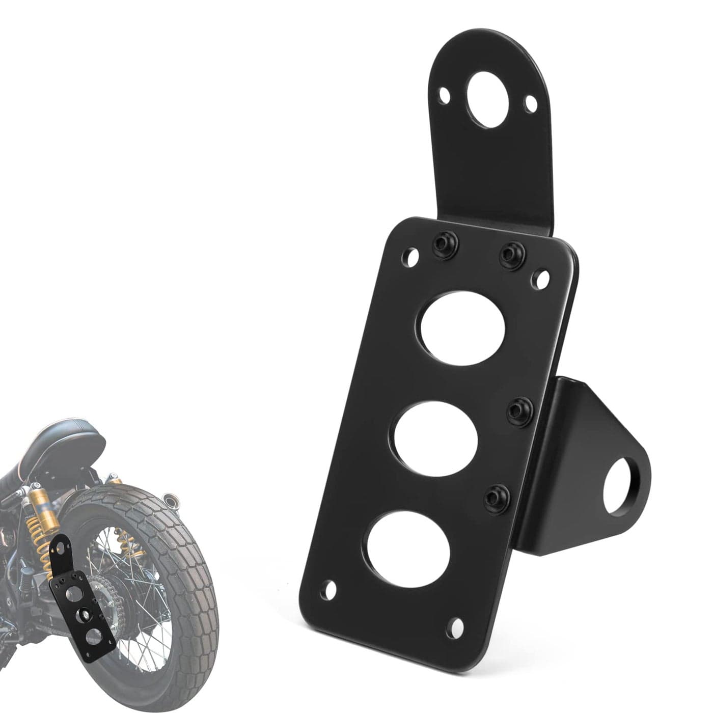 Amazicha Black 1 Axle Hole Side Mount License Plate Bracket Custom Horizontal Vertical Holder Compatible for Harley Honda Yamaha Suzuki Kawasaki Cruiser Chopper Bobber Custom Bike