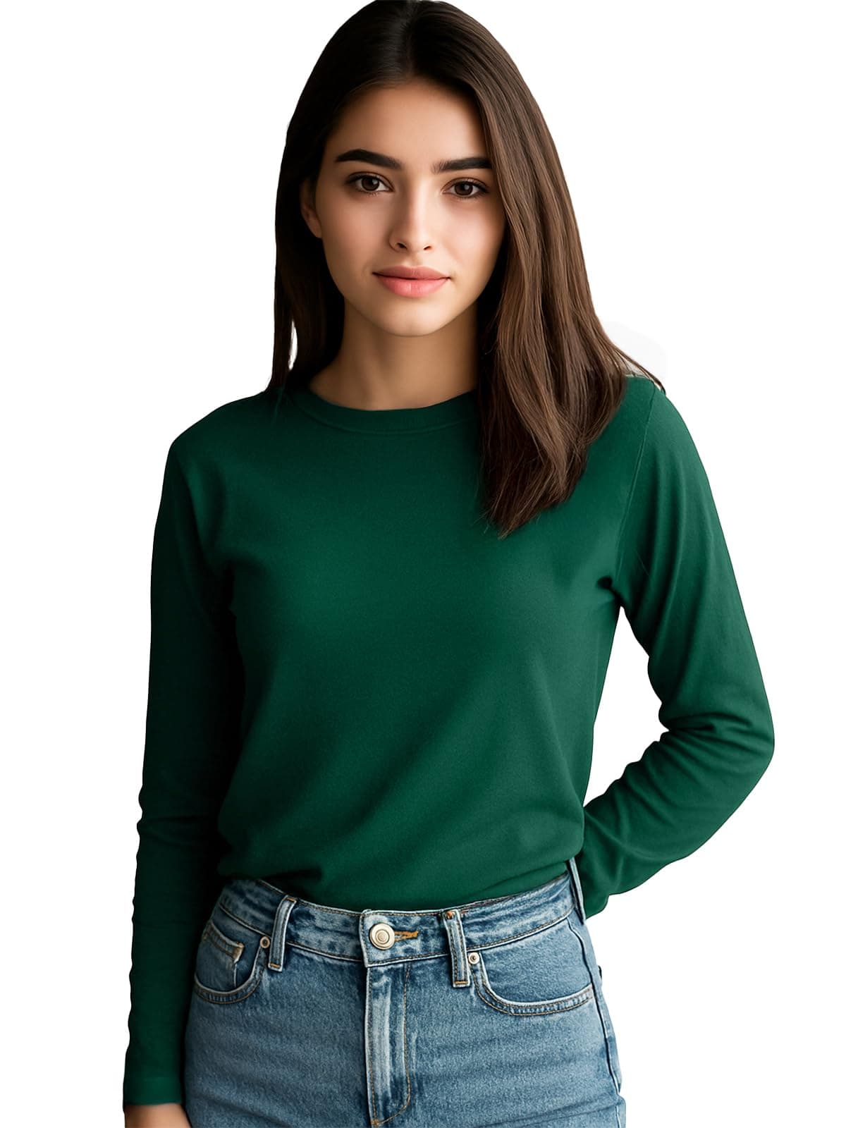 JUNEBERRY® Pure Cotton Round Neck Regular Fit Core Fashion Solid Full Sleeve T-Shirt for Women & Girls (JB_FS_REG_G117_XXL)