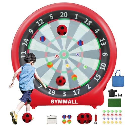 GYMMALL Giant Dart Board Inflatable with Pump Outdoor and Indoor Soccer Sport Kick Dartboard for Kids and Adults Waterproof Darts Board Yard Game with 20 Golf Balls 4 Sticky Balls 2 Soccers