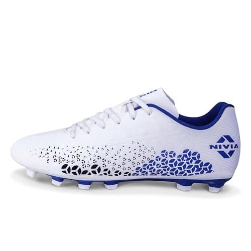 Nivia Ignite Football Stud Shoes for Men, High-Performance Footwear for Serious Footballers, All-Day Comfort for Intense Gameplay (White/Blue) Size-UK11