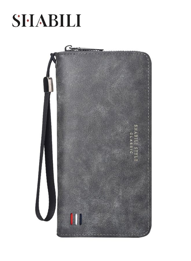 Men Youth PU Wallet Coin Purse Card Holder Passport Bag with Multi-Pocket Stitching Design and Secure Zipper, Gents Capacity Organizer Wristlet for Daily Casual Party Use Travel Convenience (Black)