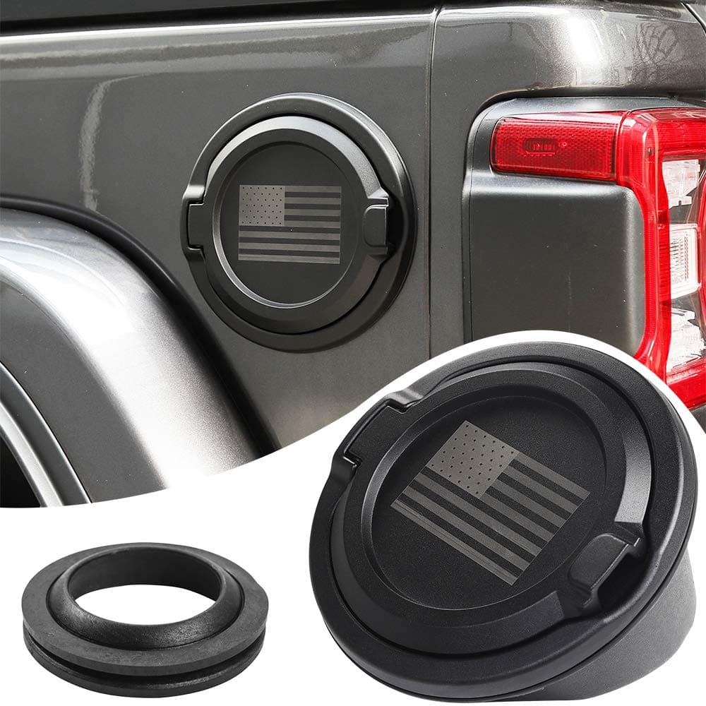 Savadicar Gas Cap Cover Fuel Tank Door for 20182025 Jeep Wrangler JL JLU 4xe 24 Door ABS Aluminum Alloy Construction USA Flag Exterior Accessories Black
