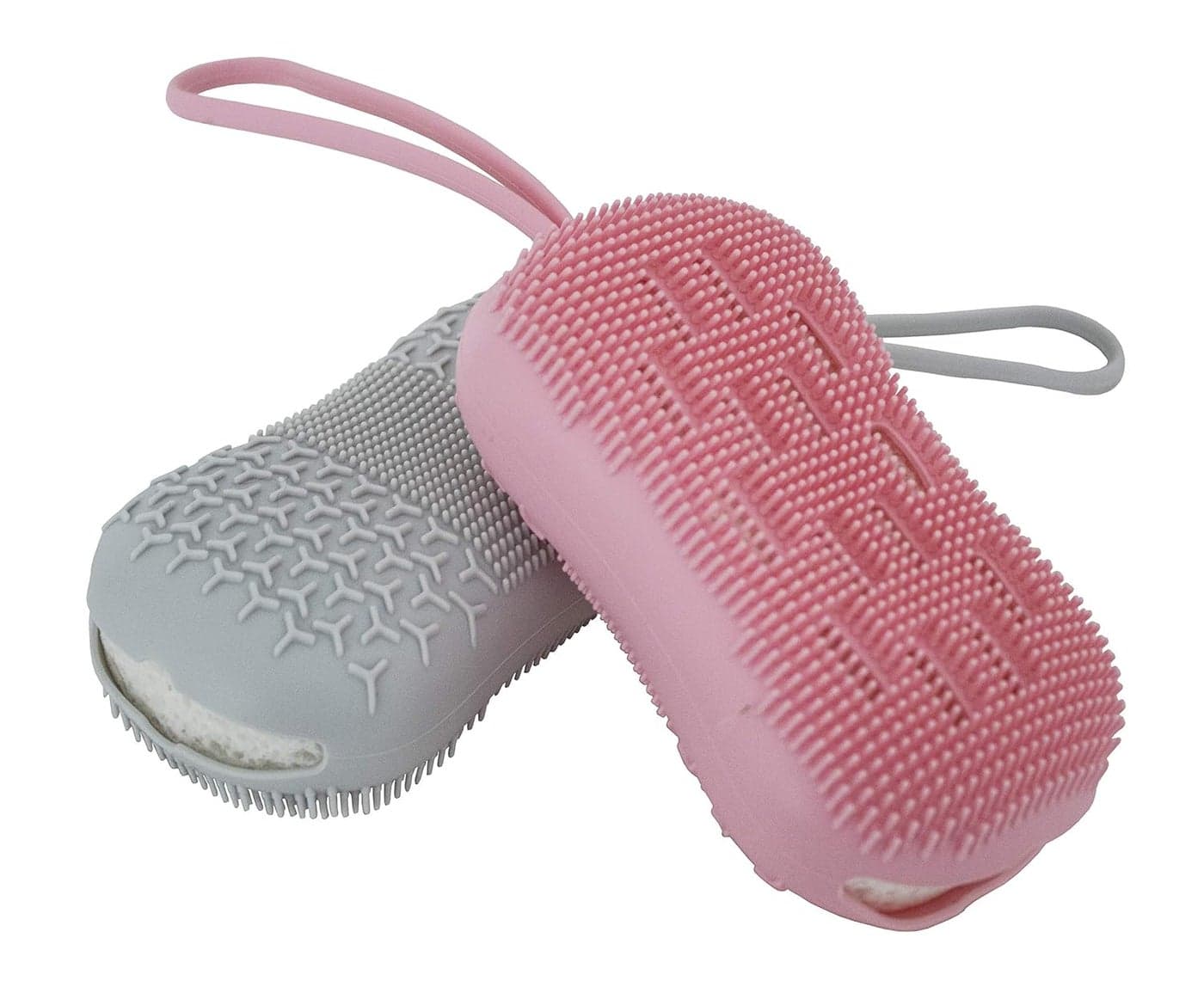 2 Exfoliating Silicone Body Sponges DoubleSided Bath or Shower Body Brush Silicon LoofahBuiltin Sponge Cleans Stimulates Circulation Christmas Stocking Hanukkah PinkGray