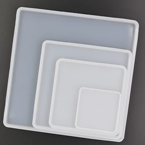 4Set Square Shape Epoxy Mold Size 18cm 13cm 10cm 6cm Large and Small Square Coastr DIY Resin Casting Silicone Mold
