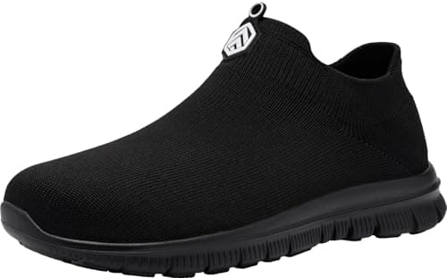 LARNMERN Steel Toe Shoes Men Women Slip On Work Boots Safety Sneakers Comfortable Lightweight Walking Tennis Construction Footwear (10 Women/8 Men, Black)