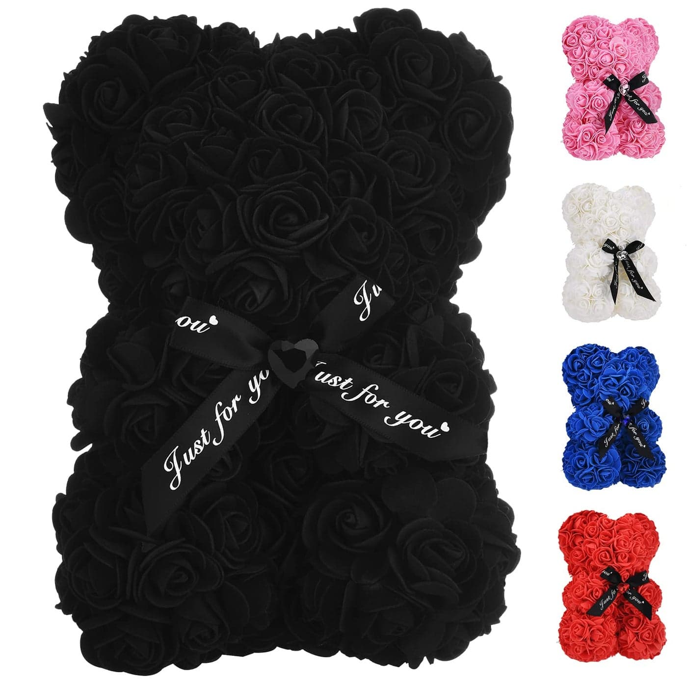 EALEBE Artificial Rose Flower BearPerfect Romantic Gift for Her Valentines Mothers Day Christmas BirthdayThanksgiving Party Anniversary Girl Friend Wife with HeartShaped Diamond Black