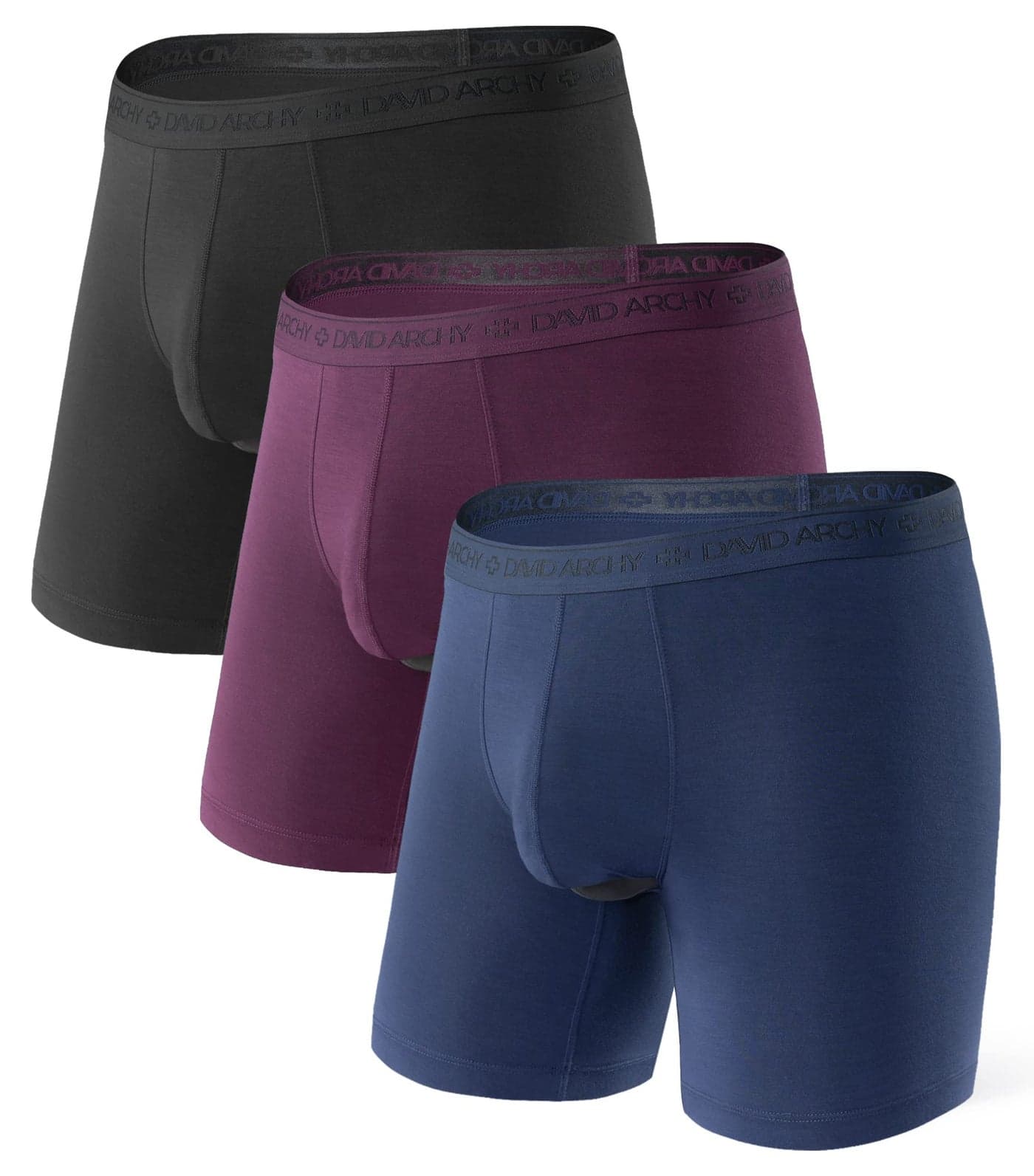 DAVID ARCHY Men's Underwear Micro Modal Dual Pouch Trunks Support Ball Pouch Bulge Enhancing Boxer Briefs for Men 3 or 4 Pack(L,Black/Navy Blue/Wine)