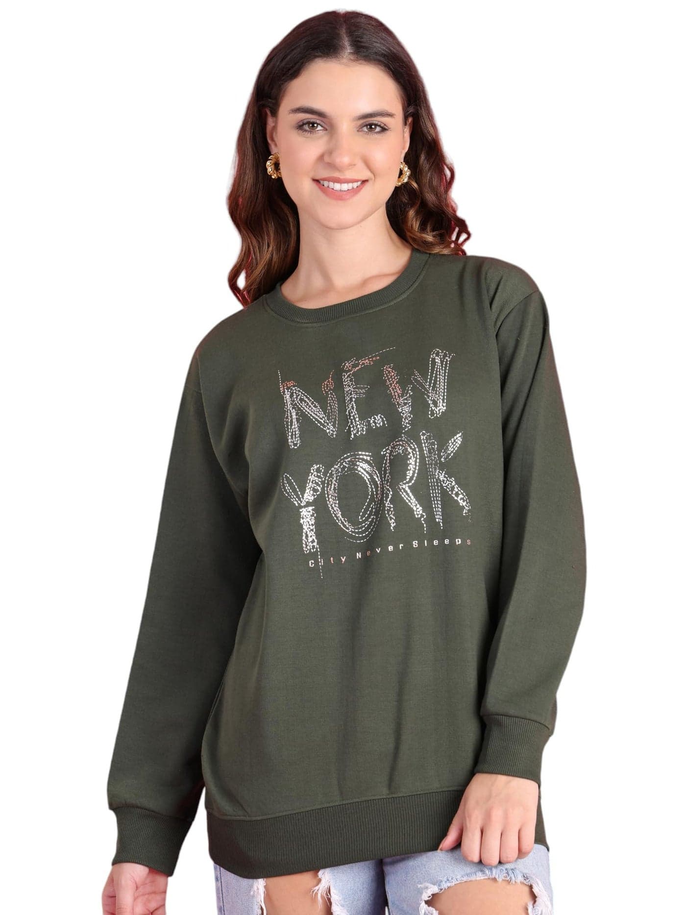 Mack JONNEY Regular Fit Green Printed Sweatshirt for Women-MACK639957